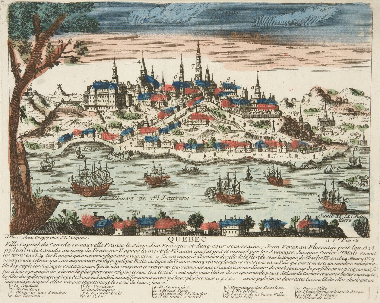 Quebec, pub. C. 1650 (håndfarvet gravering) af French School