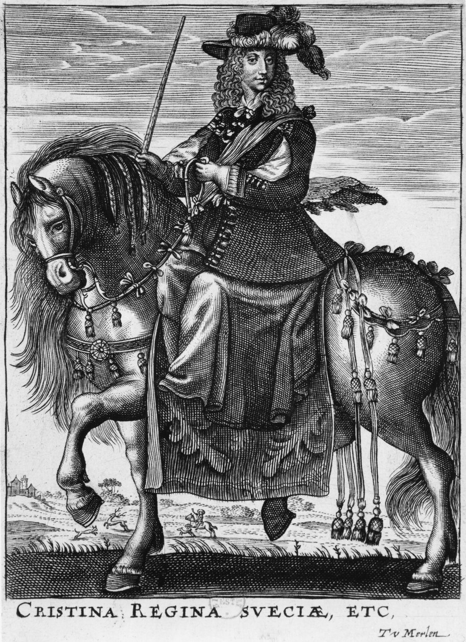 Dronning Christina af Sverige (1626-89) til hest af French School