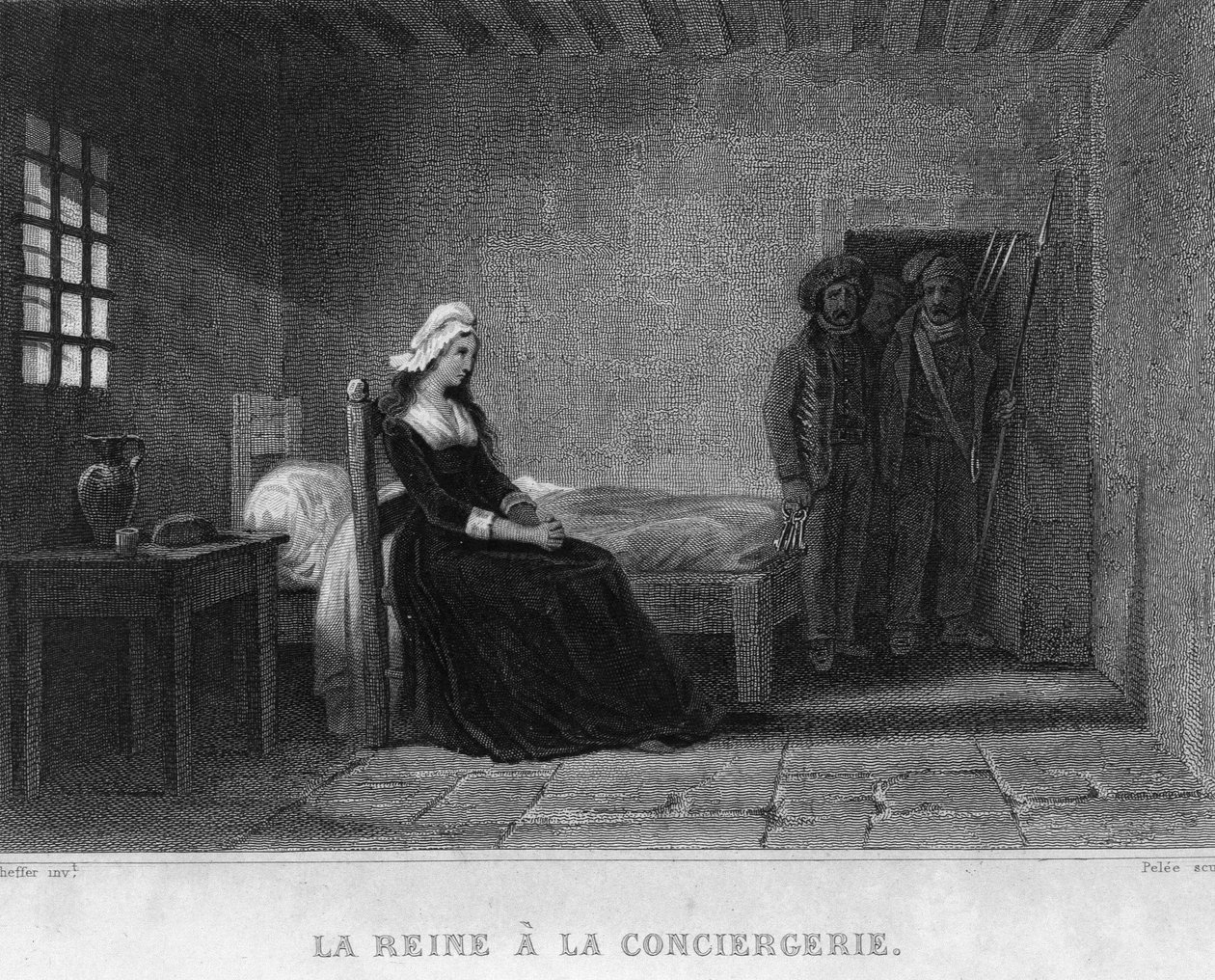 Dronning Marie Antoinette (Marie Antoinette) i Concierge-fængslet - i "French Revolution"" af Thiers. 19. århundrede af French School