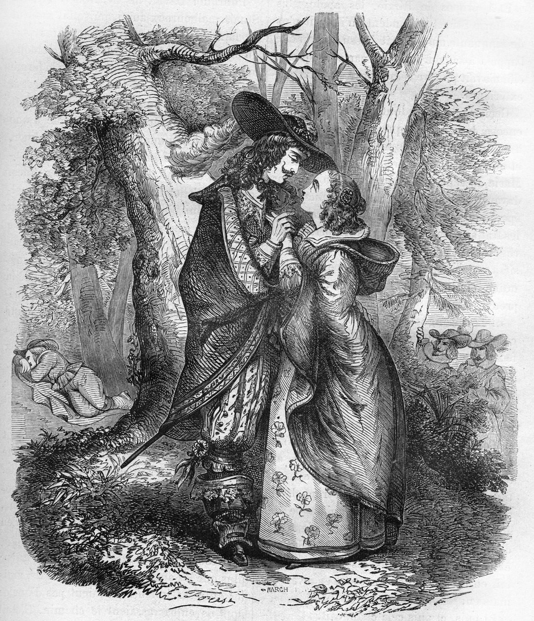 Dronning Sophie Dorothee af Zelle (1666-1726), hustru til George I af England og den unge Philip Christophe af Koenigsmark, i et øjebliks intimitet. Indgravering i "Prostitutionens og udskejelsens historie blandt alle verdens folk fra oldtiden til af French School