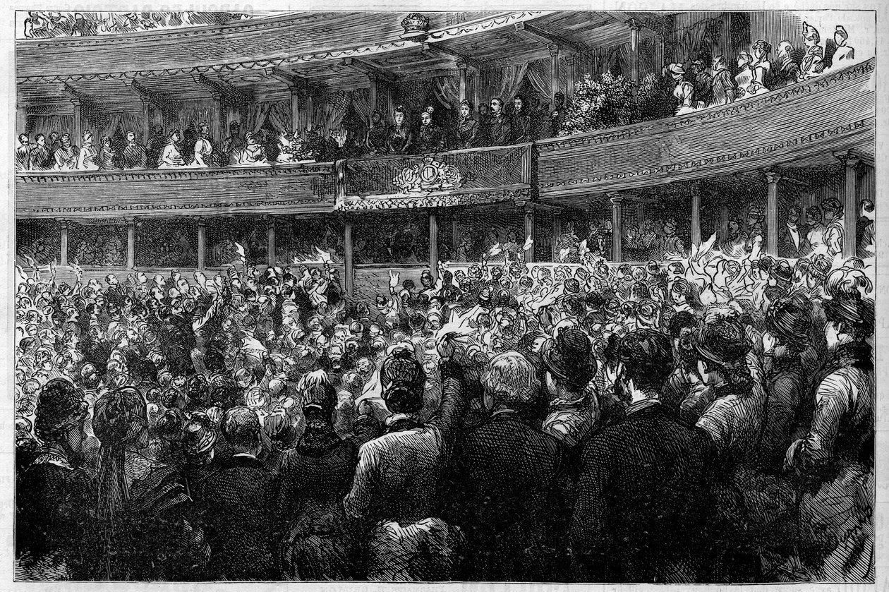 Dronning Victoria Iere (1819-1901) deltog i opførelsen af Charles Gounods oratorium "Mors et Vita" i Albert Hall i London. Dette er hendes første offentlige repræsentation siden hendes mand, prins Albert, døde. Indgravering i "" Le Monde Illustré"", marts af French School