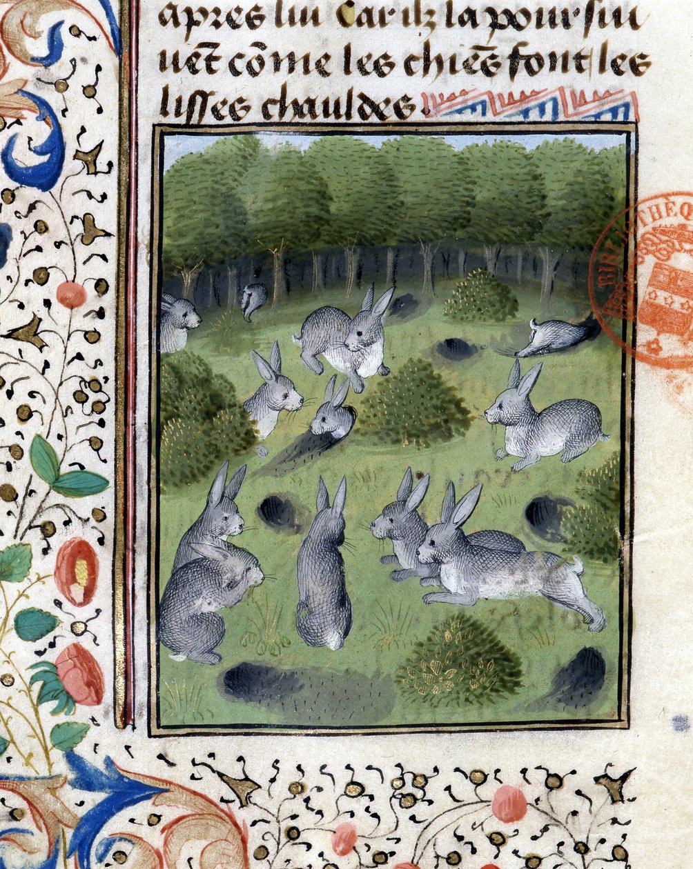 Kaniner - i "" Jagtbog af Gaston Phoebus, greve af Foix, Lord of Béarn"" af French School