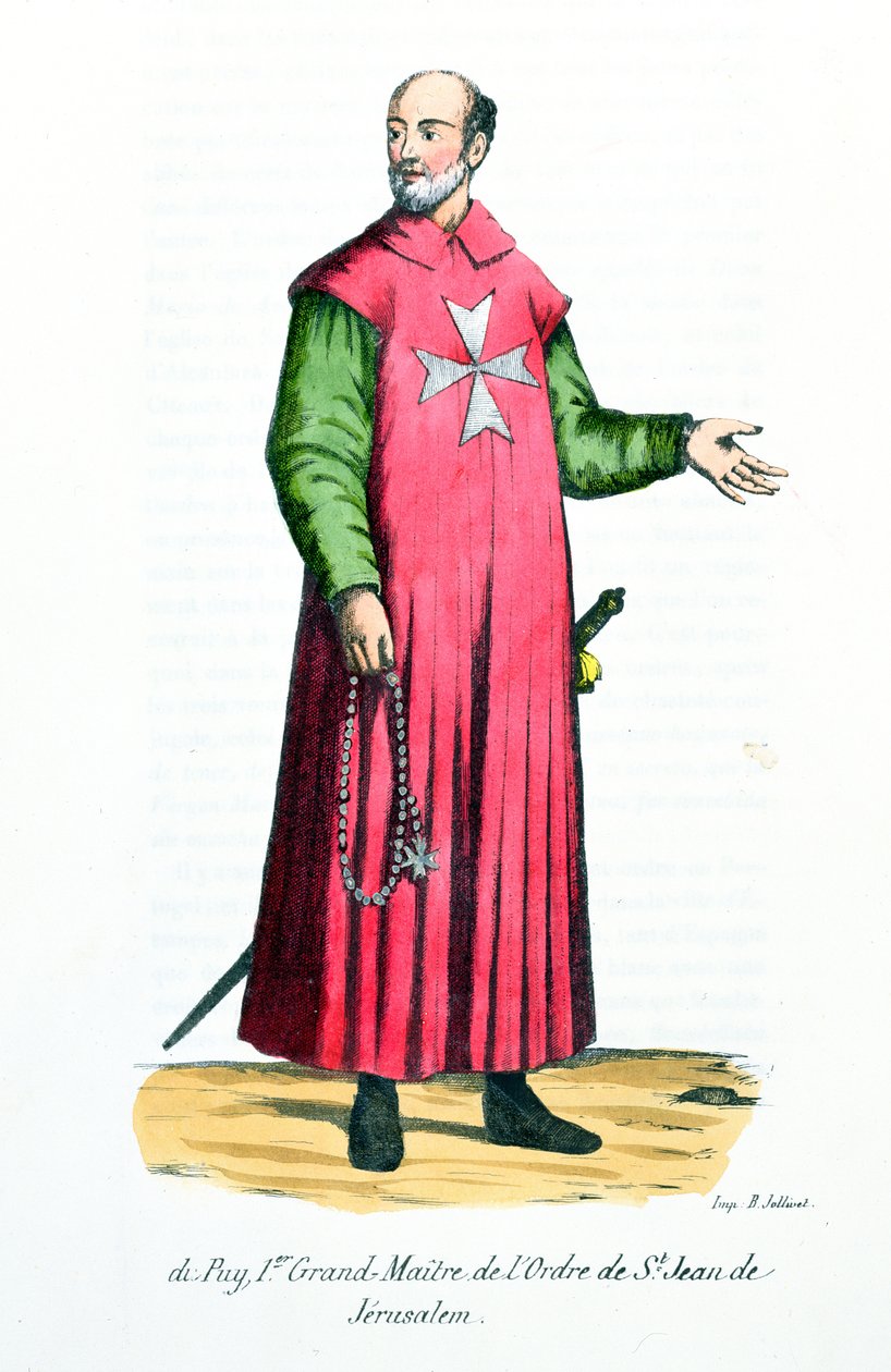 Raymond de Puy (1120-5860) Første stormester af Johannesordenen af Jerusalem, illustration fra History and Costumes of Monastic Orders af Fader Helyot, 1842 af French School