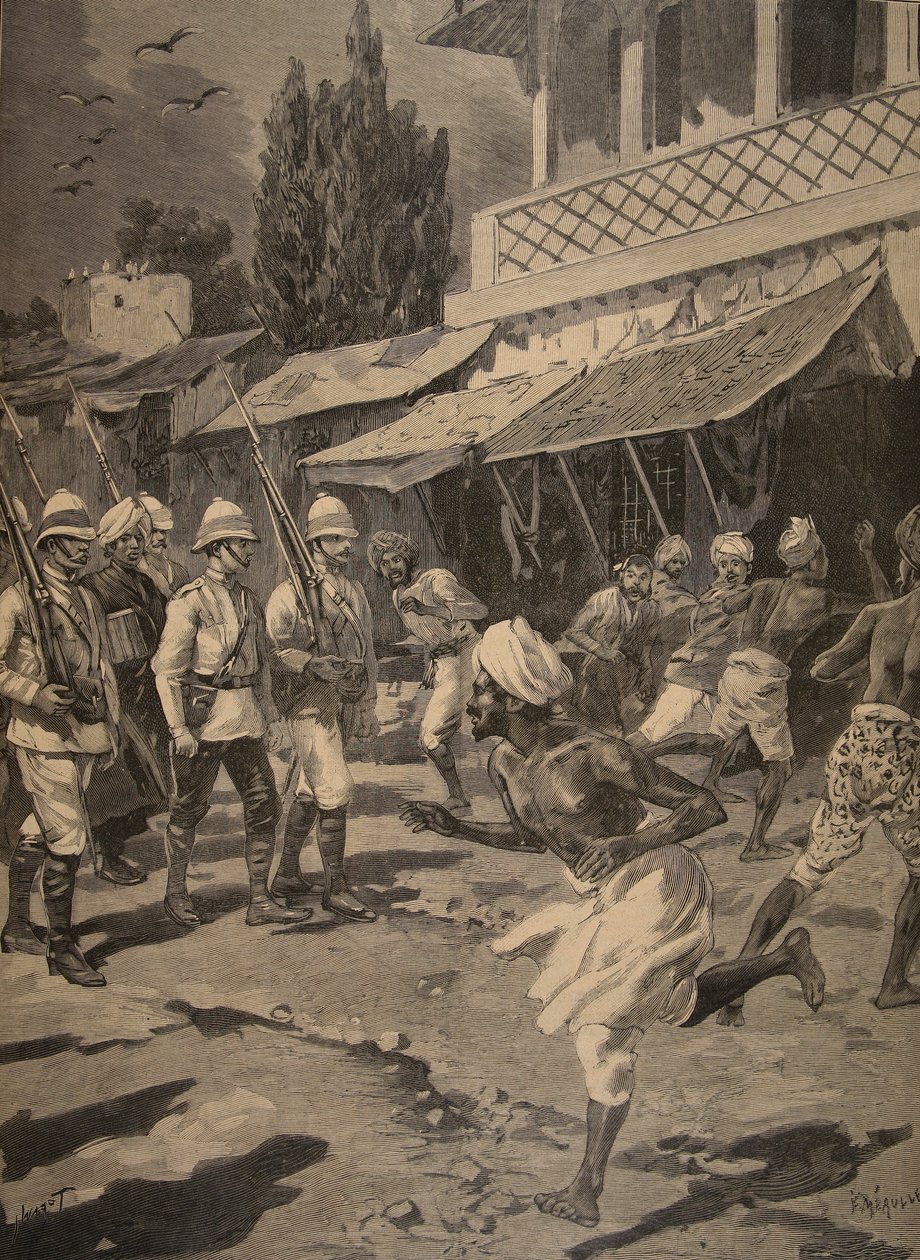 Rebellion in Bombay, illustration fra Le Petit Journal: Supplement illustre, 1898 af French School