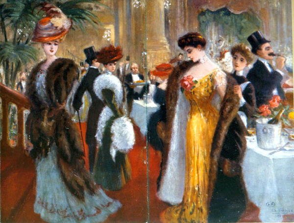 Reception i Paris ca. 1905-10 (farve litho) af French School
