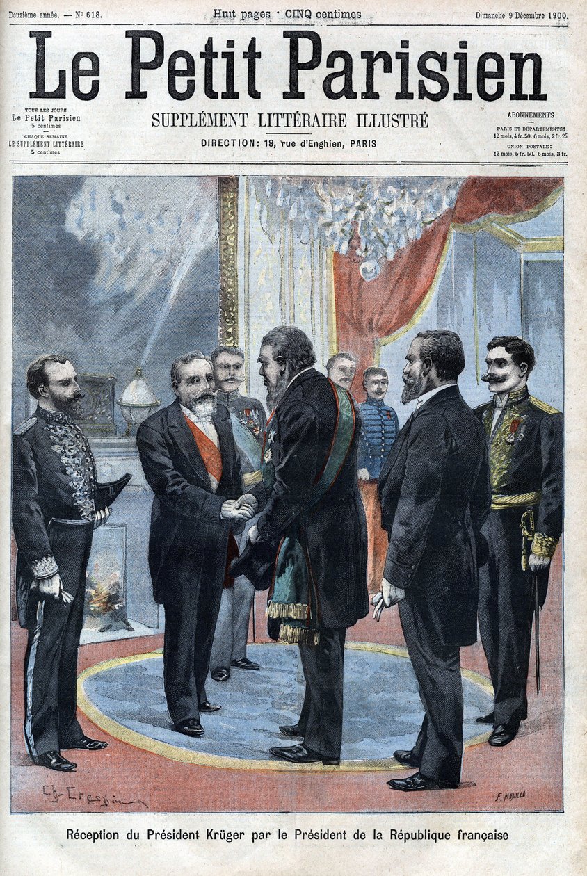 Modtagelse af præsident Paul Kruger (1825-1904), præsident for Republikken Transvaal af præsidenten for den franske republik Emile Loubet i Palais de L