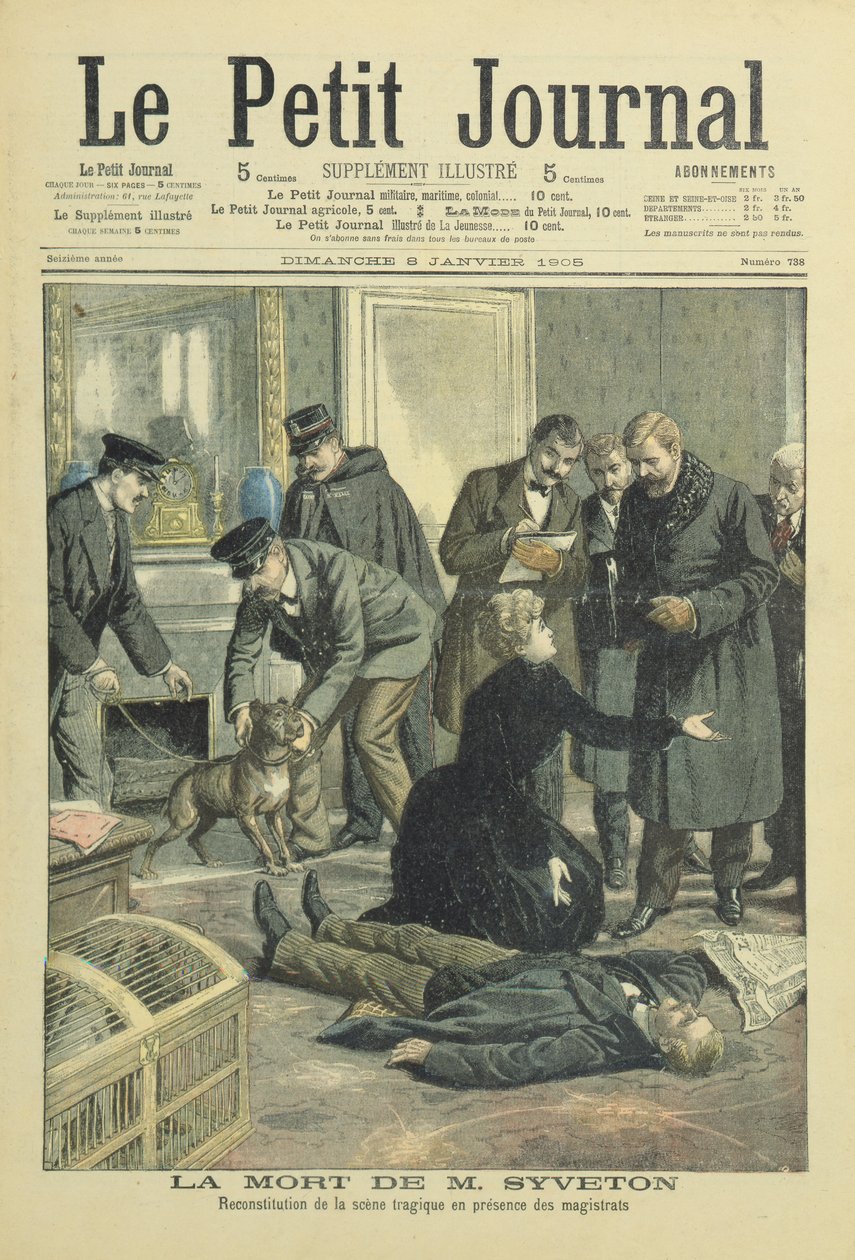 Rekonstruktion af Gabriel Syvetons død, forsideillustration fra Le Petit Journal, 8. januar. 1905 af French School
