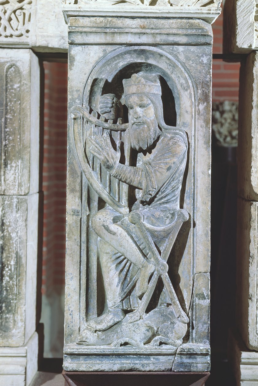 Relief af kong David, der spiller på harpe, fra La Daurade af French School