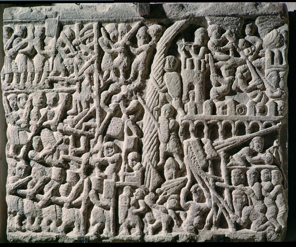 Relief, der viser belejringen af Carcassonne af Simon de Montfort (ca. 1160-1218) i 1209 af French School