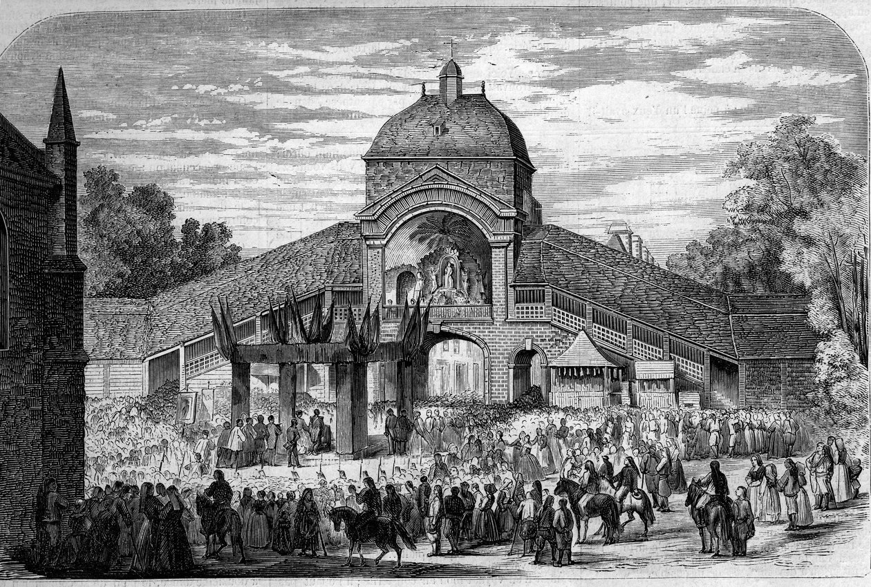 Religiøs ceremoni - 15. august 1858: Masse af Assumption Celebree ved alteret for Pelerins af Saint Anne d