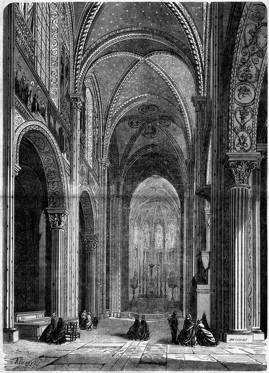 Religiøs arkitektur: indvendig udsigt over kirken Saint Germain des Pres, i Paris af French School
