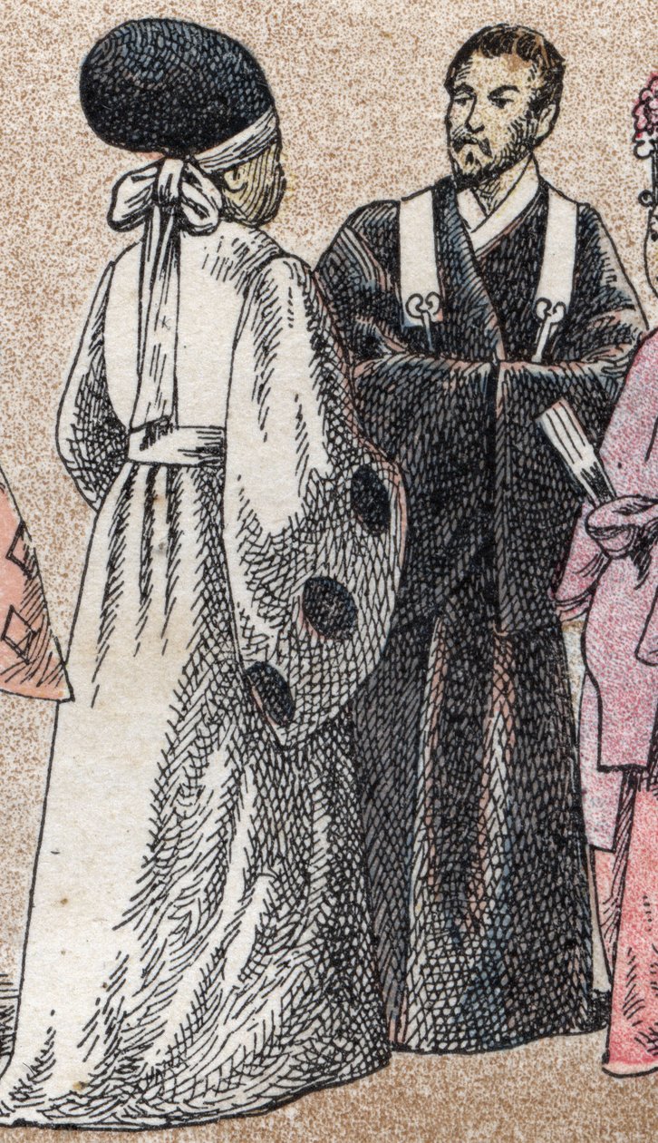 Religiøse dragter i Asien: to shinto-præster fra Japan - Gravering - Religiøse dragter i Asien: to shinto-præster fra Japan - Gravering - Privat samling af French School