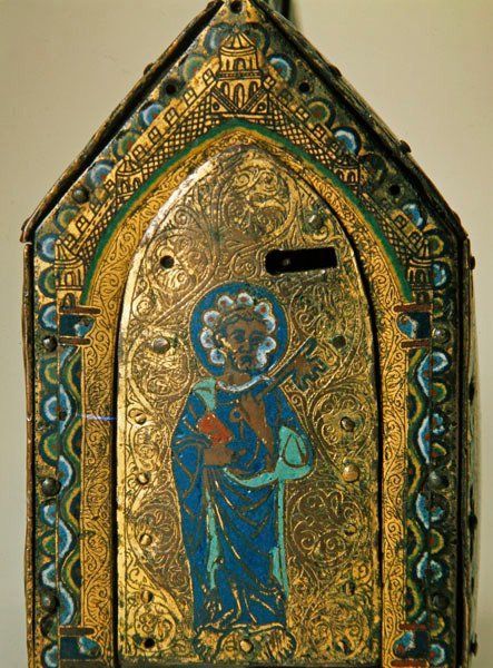 Relikvieskrin med scener fra St. Valerias liv, Limoges, ca. 1175 (træ, kobber og cloisonne-emalje, indgraveret og forgyldt) af French School