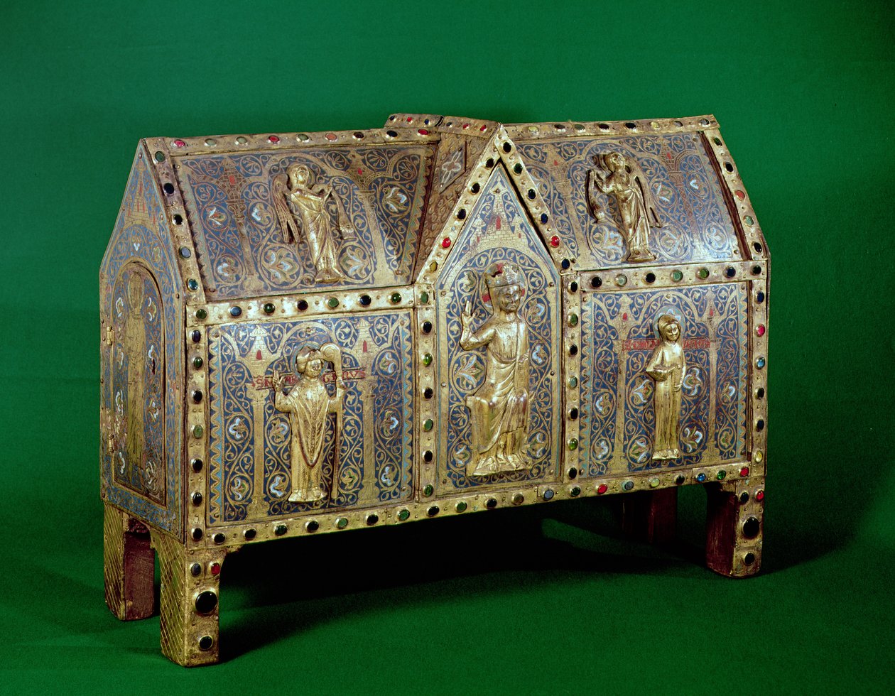 Relikvieskrin af St. Calminius, Limoges (kobber & champleve-emalje) af French School
