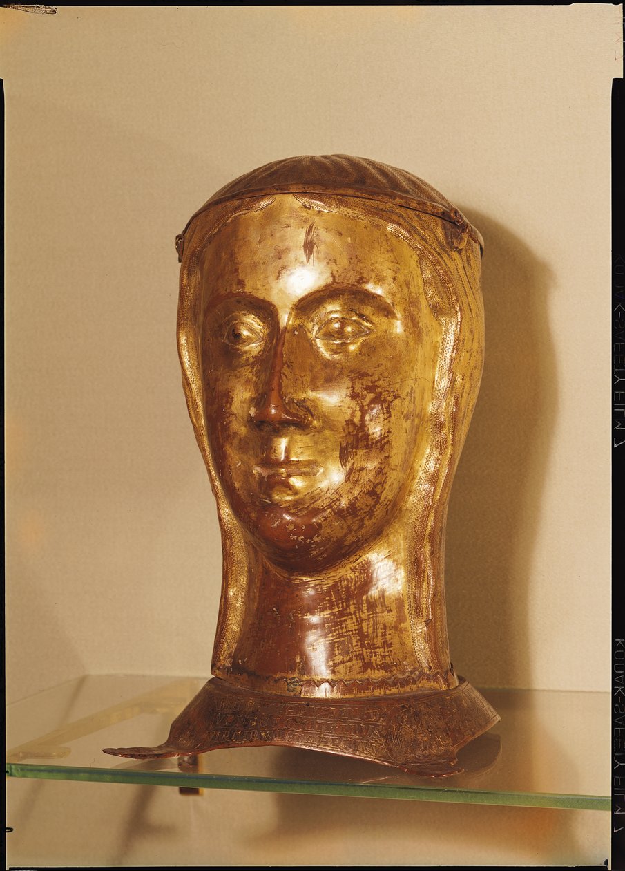 Relikviehoved af en ledsager fra St. Ursula, ca. 1300, Limoges (forgyldt kobber) af French School