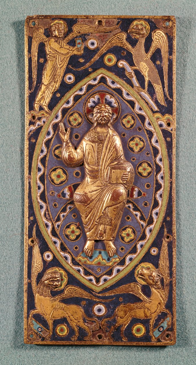 Relikvieplade, der forestiller Kristus med evangelisternes symboler (emaljeret kobber) af French School