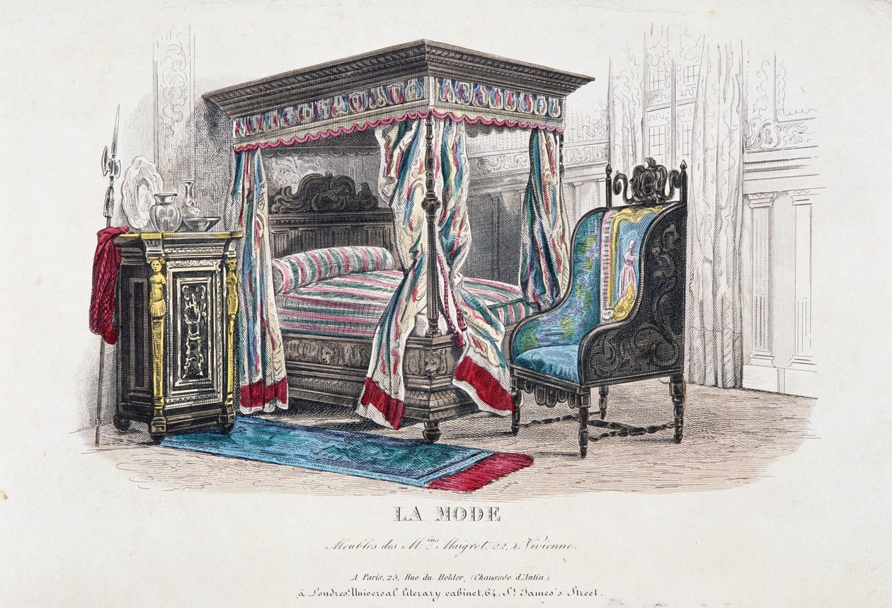 Interiør i renæssancestil revideret og fortolket i smagen af Napoleon III-æraen, gravering fra magasinet La Mode (Fashion), Frankrig af French School