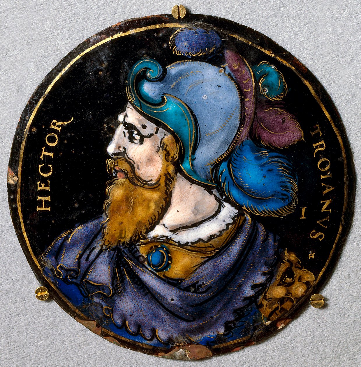 Repræsentation af Hector, trojanske helte. Medaljon i e-mail fra Limoges fra det 16. århundrede. Hør, National Renaissance Museum af French School