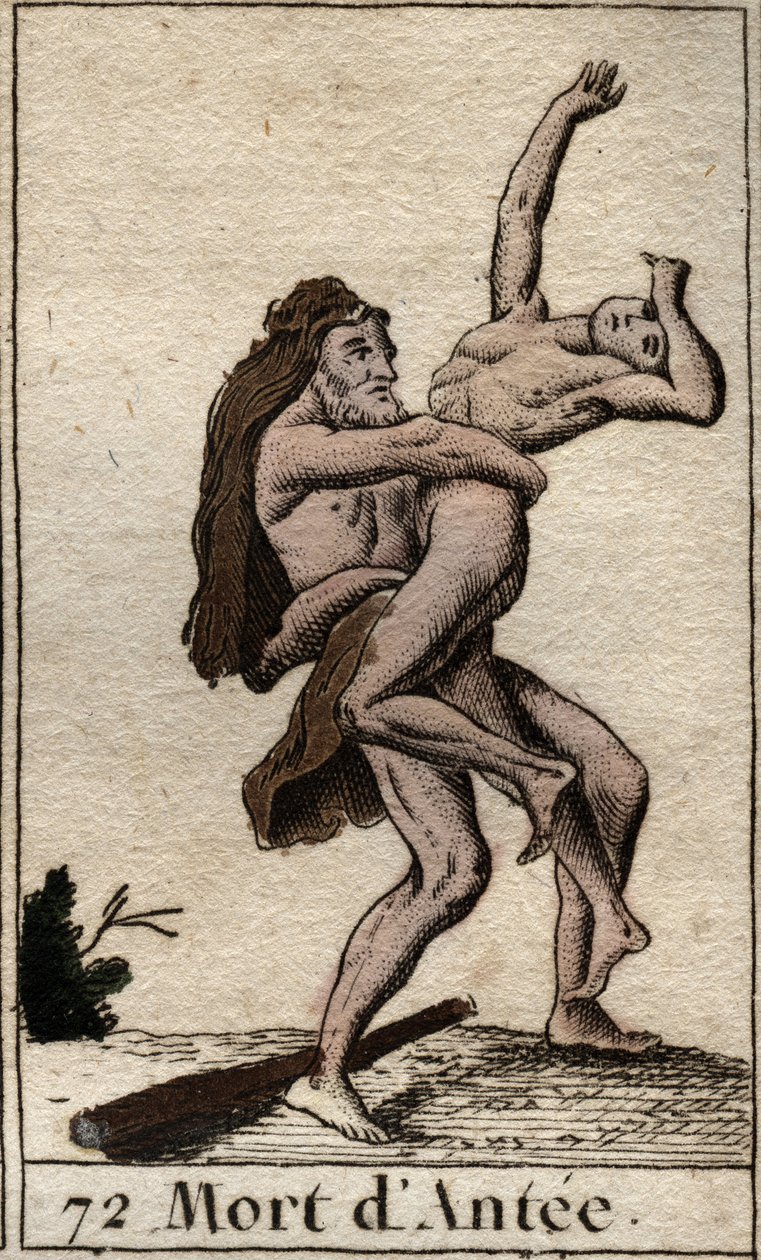 Repræsentation af Hercules Terrassant Ante, konge af Libyen (Heracles (Hercules) dræber Antaeus med et bjørneknus) Fra "Mythology of Youth" af Pierre Blanchard 1803. af French School
