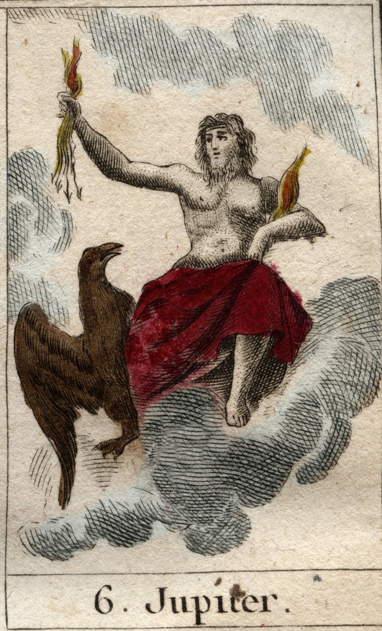 Repræsentation af Jupiter (eller Jove) gudernes konge og guden for himmel og torden). Fra "Mythology of Youth" af Pierre Blanchard 1803. af French School