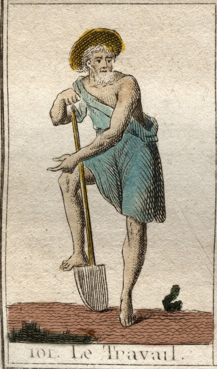 Repræsentation af arbejde, som en mand med værktøjer. Fra "Mythology of Youth" af Pierre Blanchard 1803. af French School