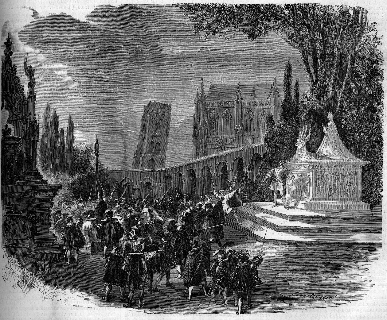 Repræsentation af en opera: Scenografi af akt III af "Pierre de Medicis"" baseret på en libretto af Henry de Saint George af French School