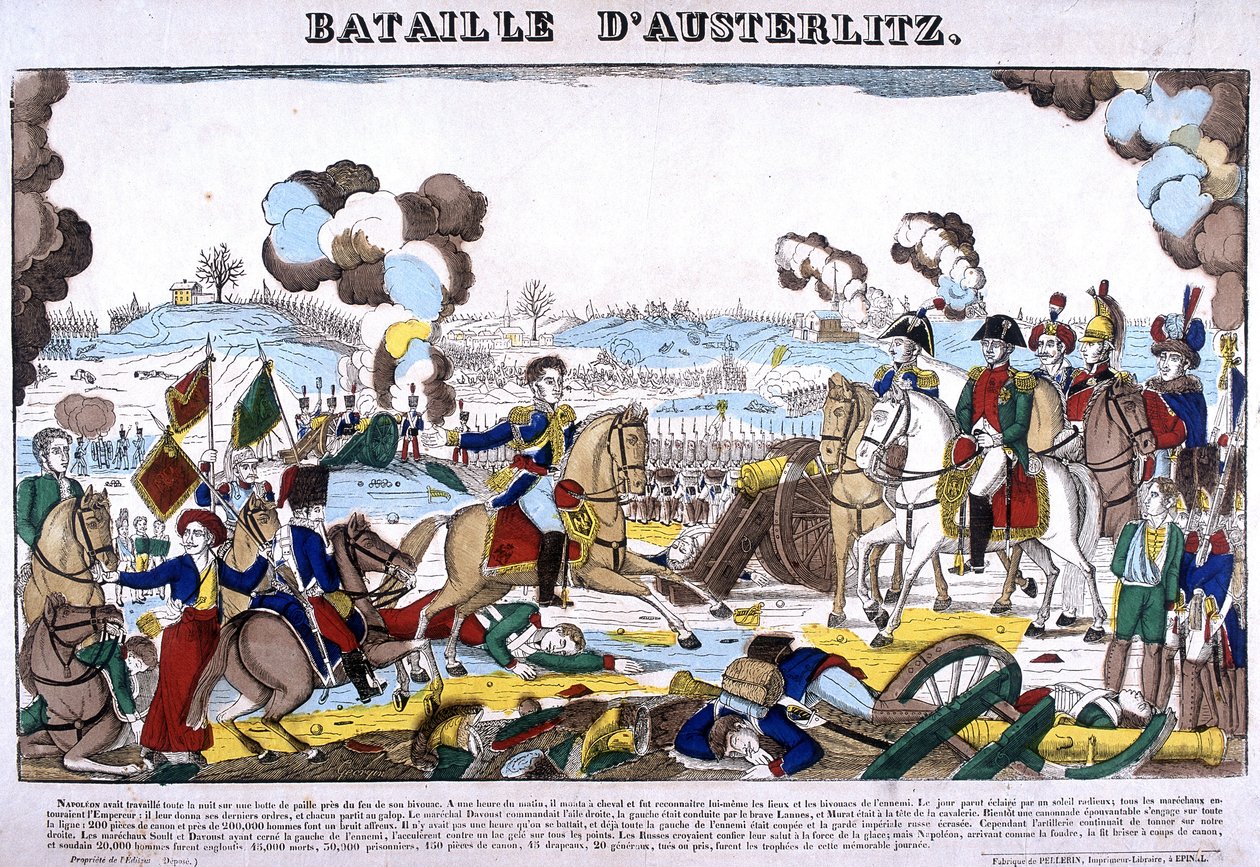 Repræsentation af slaget ved Austerlitz, eller slaget om de tre kejsere, den 02/12/1805. Billede af Epinal af French School