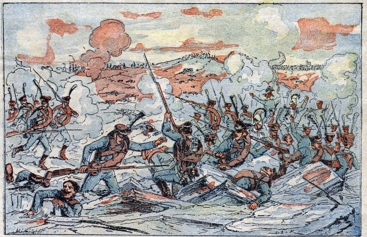 Repræsentation af slaget ved Austerlitz, eller slaget om de tre kejsere, den 02/12/1805. af French School