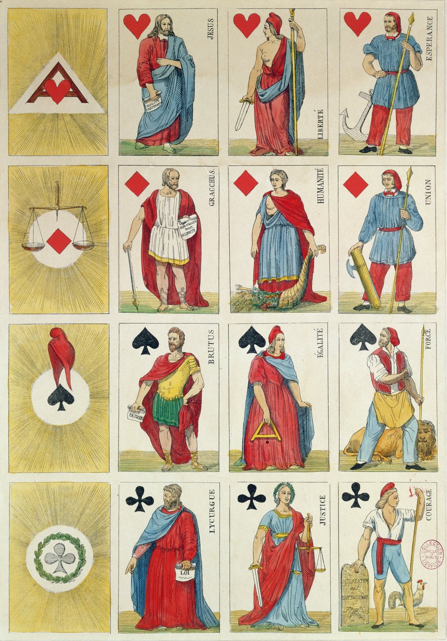 Gengivelse af republikanske spillekort fra perioden med revolutionen i 1848 af French School