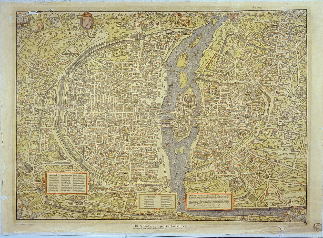 Gengivelse af Basel-kortet over Paris, oprindeligt produceret i 1552-59 af French School