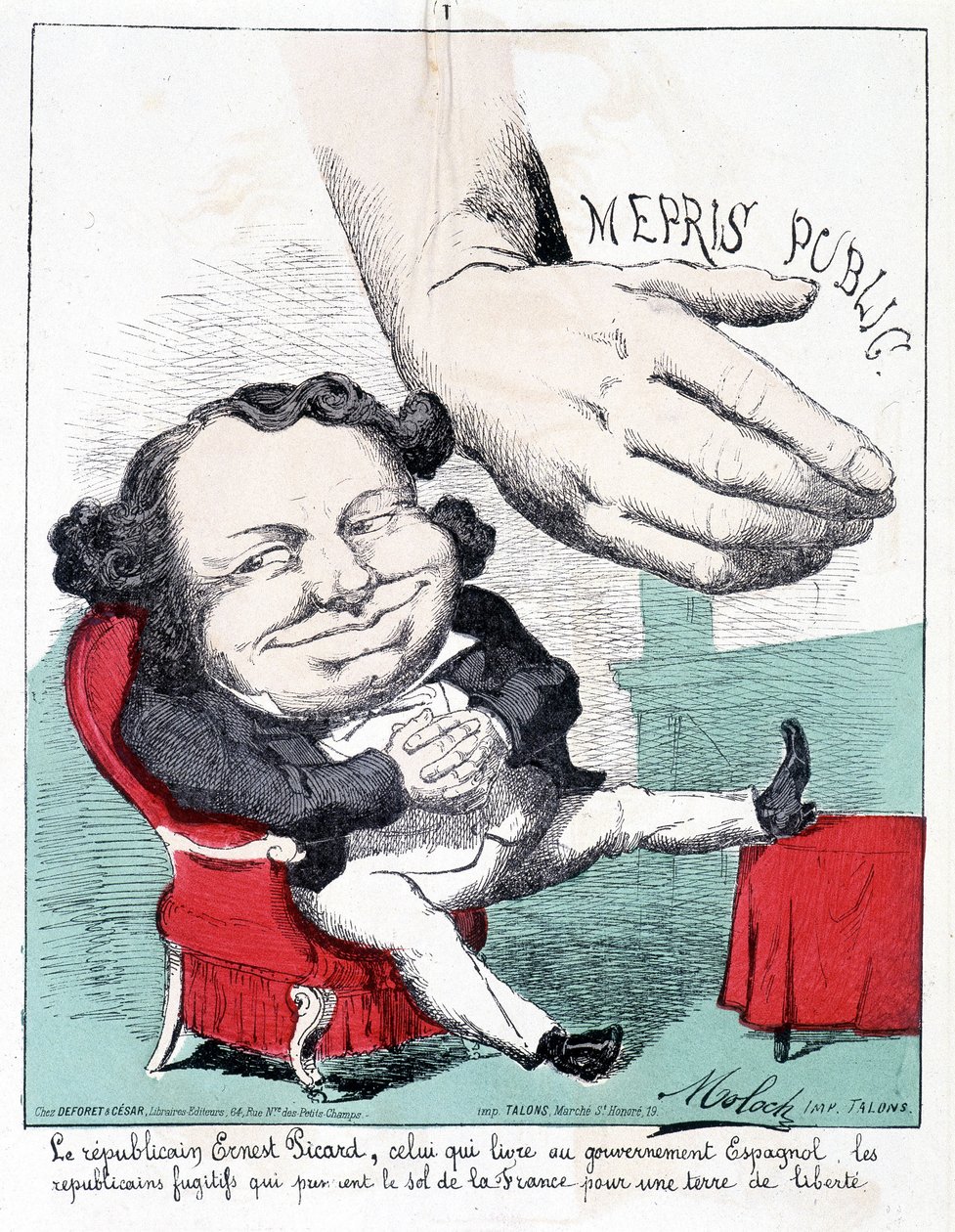 Republikaneren Ernest Picard, ham, der leverer til den spanske regering de flygtende republikanere, der tager Frankrigs land for et land med frihed. af French School