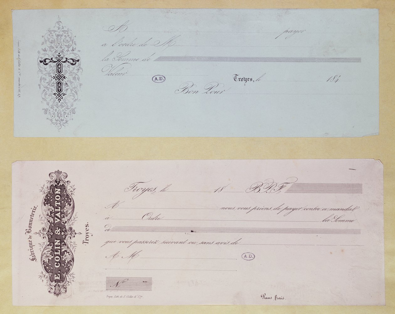 Anmodninger om betaling, udstedt i Troyes i 1840