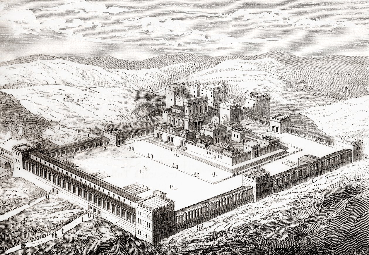 Restaureret andet tempel, som erstattede Salomons tempel, Jerusalem, fra Les Merveilles de la Science, pub.1870 af French School