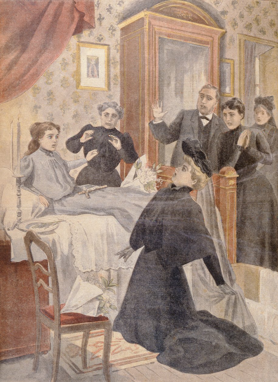 Opstandelse af en ung pige fra sit dødsleje, illustration fra Le Petit Journal, 1902 af French School