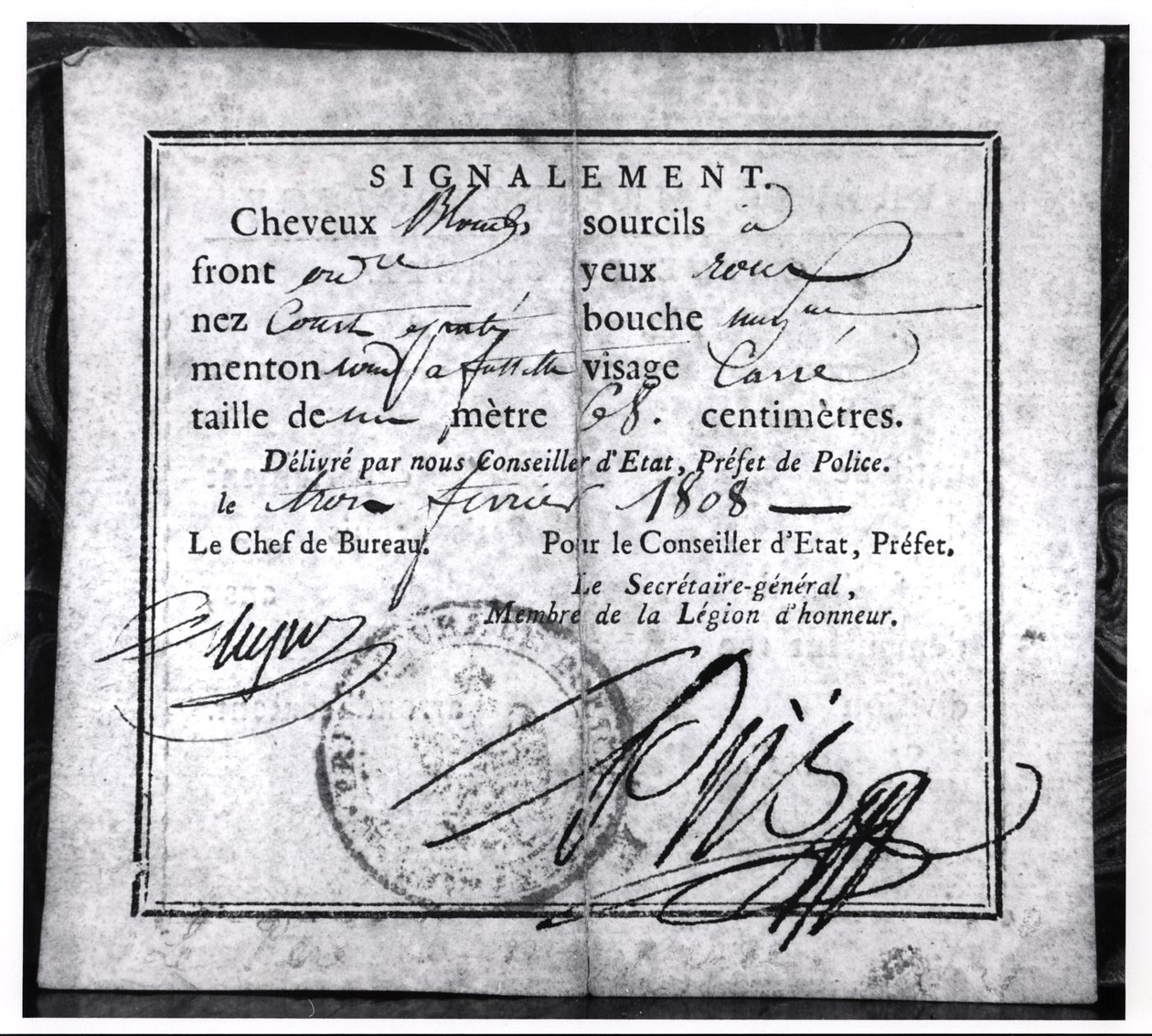 Bagsiden af et sikkerhedskort, 1808 (pen og blæk på papir) af French School