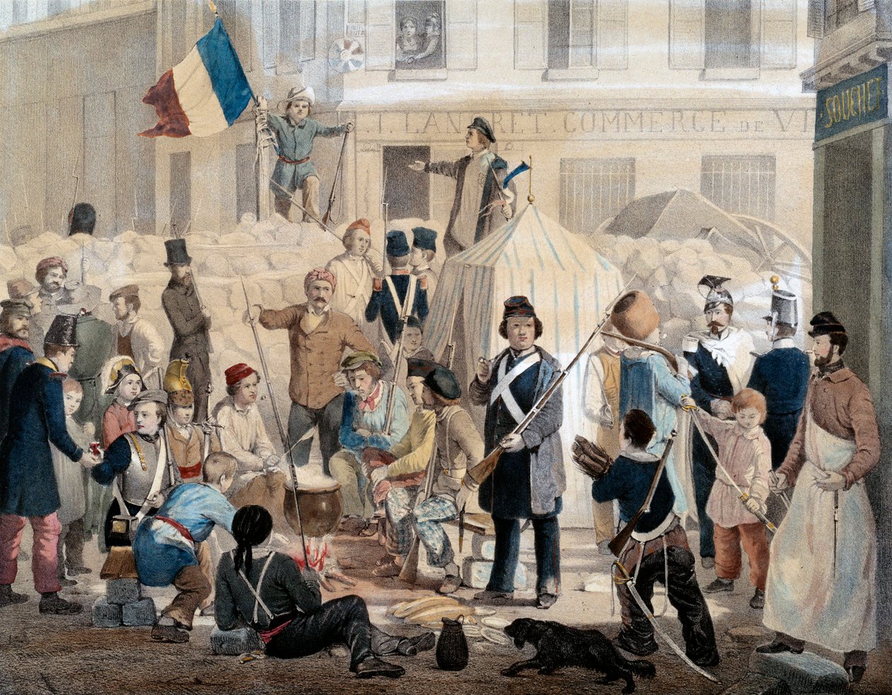 Revolution i 1848: Barricade de la rue Coquenard (25. februar af French School