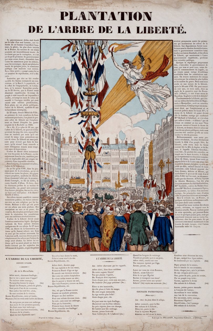 Revolutionen i 1848: plantage af Frihedstræet den 25. marts 1848. Indgravering af Paris 1848, Musee Carnavalet af French School