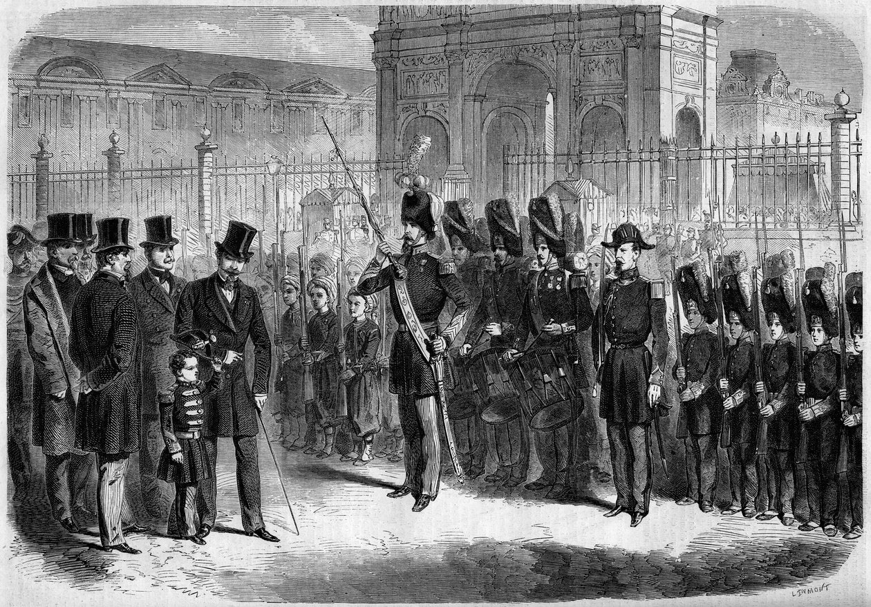 Revue des pupils de la garde imperiale af den kejserlige prins, Napoleon Eugene Louis Jean Joseph Bonaparte (1856-1879), søn af Napoleon III, 15. februar af French School