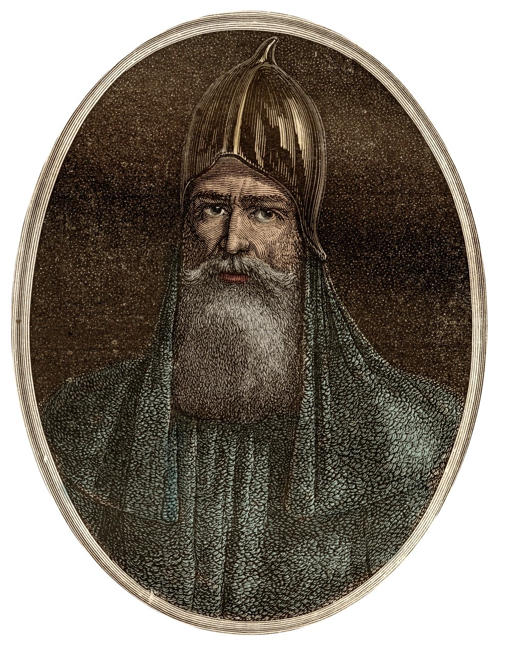 Riourik (Riurik, Rurik Rouri) Varegue-prinsen af ​​det 9. århundrede - Portræt af Rurik, varangiansk høvding og grundlægger af Kievan Rus (ca. 830-ca. 879) - New National Encyclopedia af Maurice La Charest - 1870 - af French School