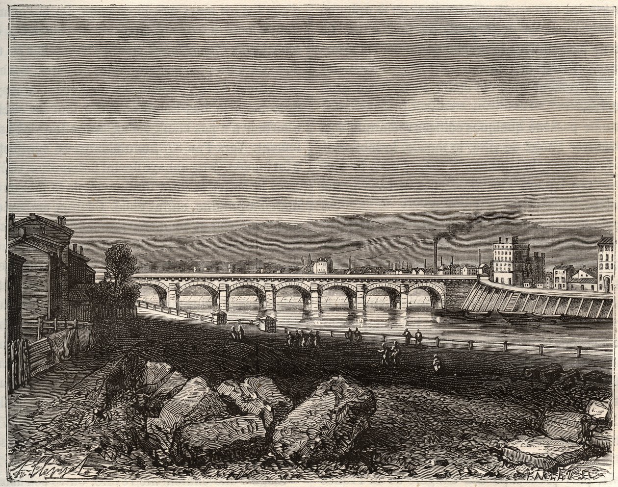 Roanne - Loire, i Rhone-Alpes-regionen - indgravering i "La France illustrée: geografi, historie, statistisk administration" af V.A. Malt-Brown. 1884 af French School