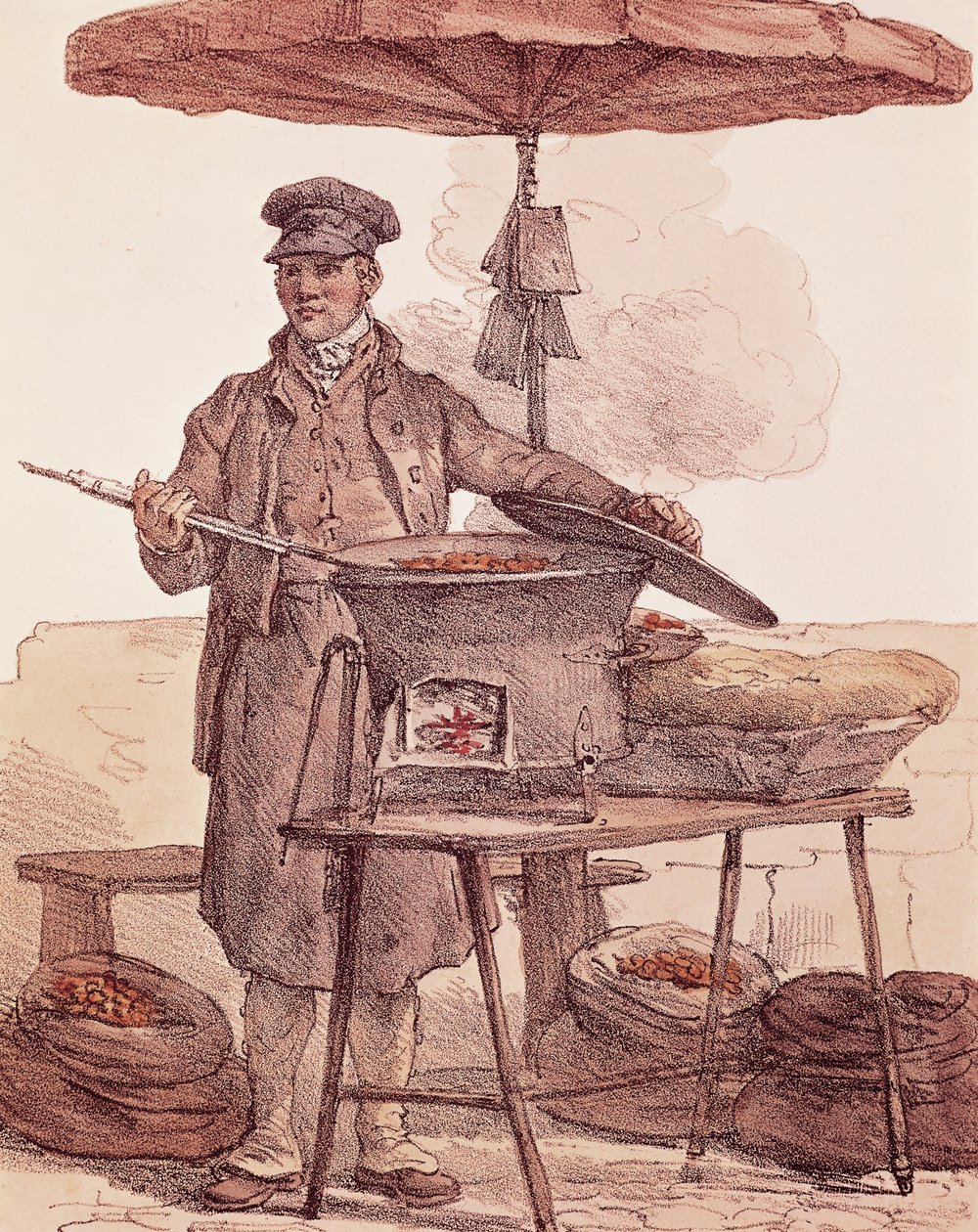 Sælger af ristede kastanjer, print, Frankrig af French School