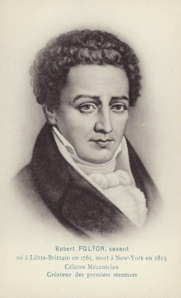 Robert Fulton (1765-1815), amerikansk ingeniør, opfinder og dampskibspioner (litografi) af French School