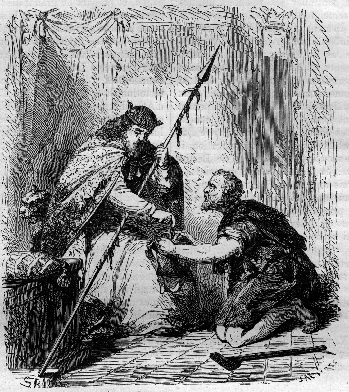 Robert II den fromme (972-1031), konge af Frankrig, uddeler almoner. Indgravering i "Historien om paver-konger-dronninger og kejsere gennem århundrederne"" af Maurice Lachatre af French School