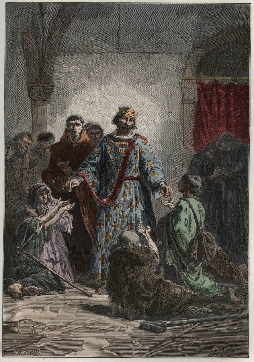 Robert II den fromme (972-1031), capetisk konge af Frankrig i 996-1031, havde en venlig fornemmelse for de svage og fattige - gravering fra "" L