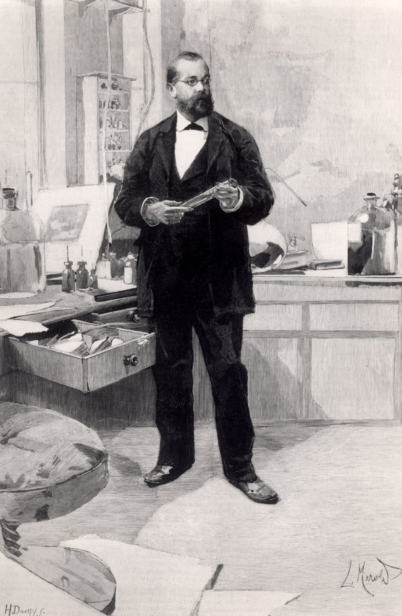 Robert Koch (1843-1910) i sit laboratorium, fra Le Monde Illustre, 29. november 1890 af French School