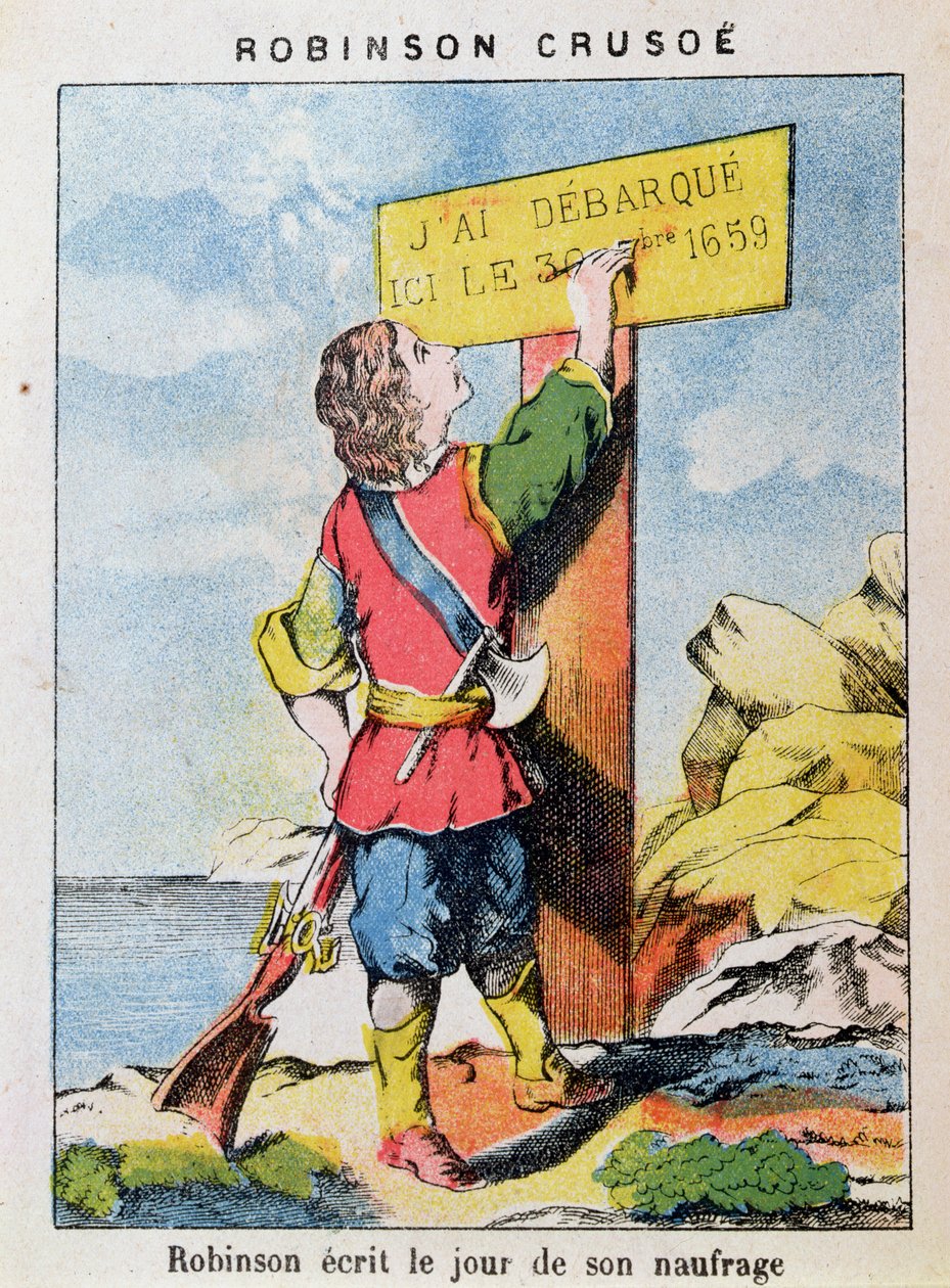 Robinson Crusoe skriver datoen for forliset af French School