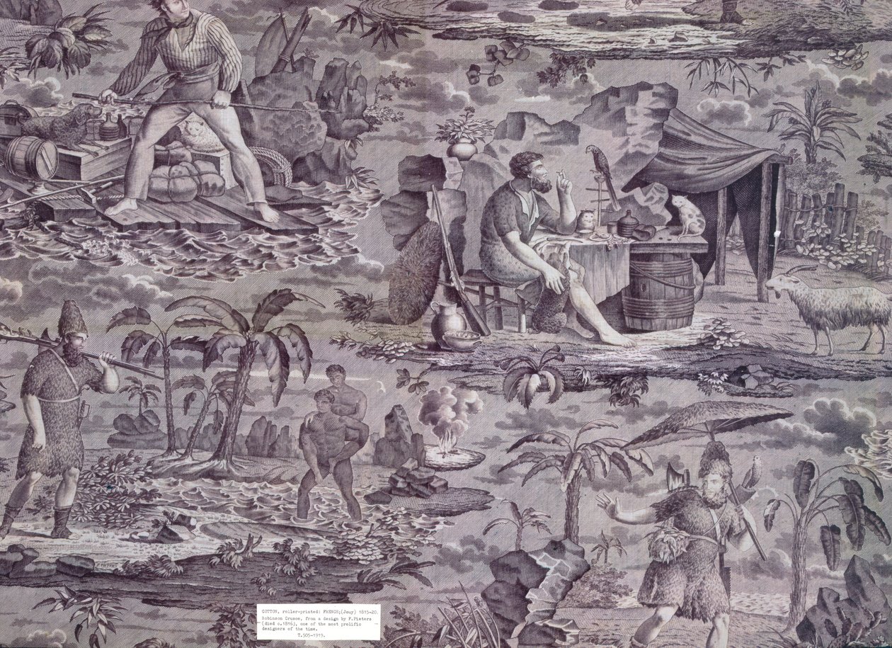 Robinson Crusoe, efter et design af F. Pieters, ca. 1815-20 (bomuld med rulletryk) af French School