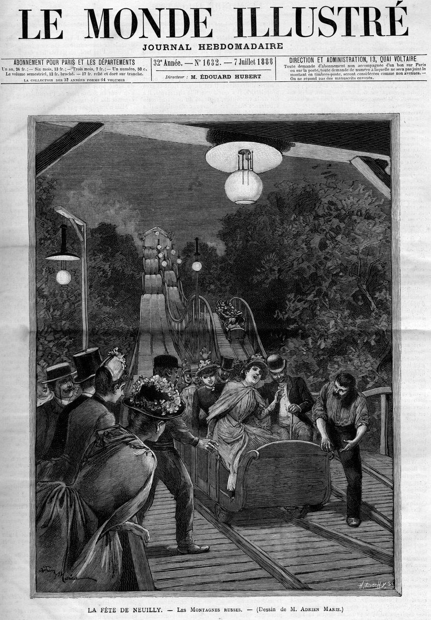 Rutsjebane, ved festen i Neuilly sur Seine, juli 1888. Forside af avisen "The Illustrous World"". af French School