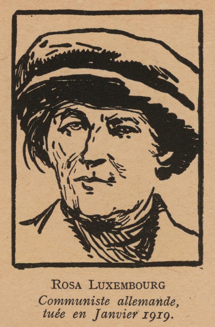 Rosa Luxemburg, tysk kommunistisk revolutionær myrdet af frikorpset efter spartakistoprøret i januar 1919 (litografi) af French School