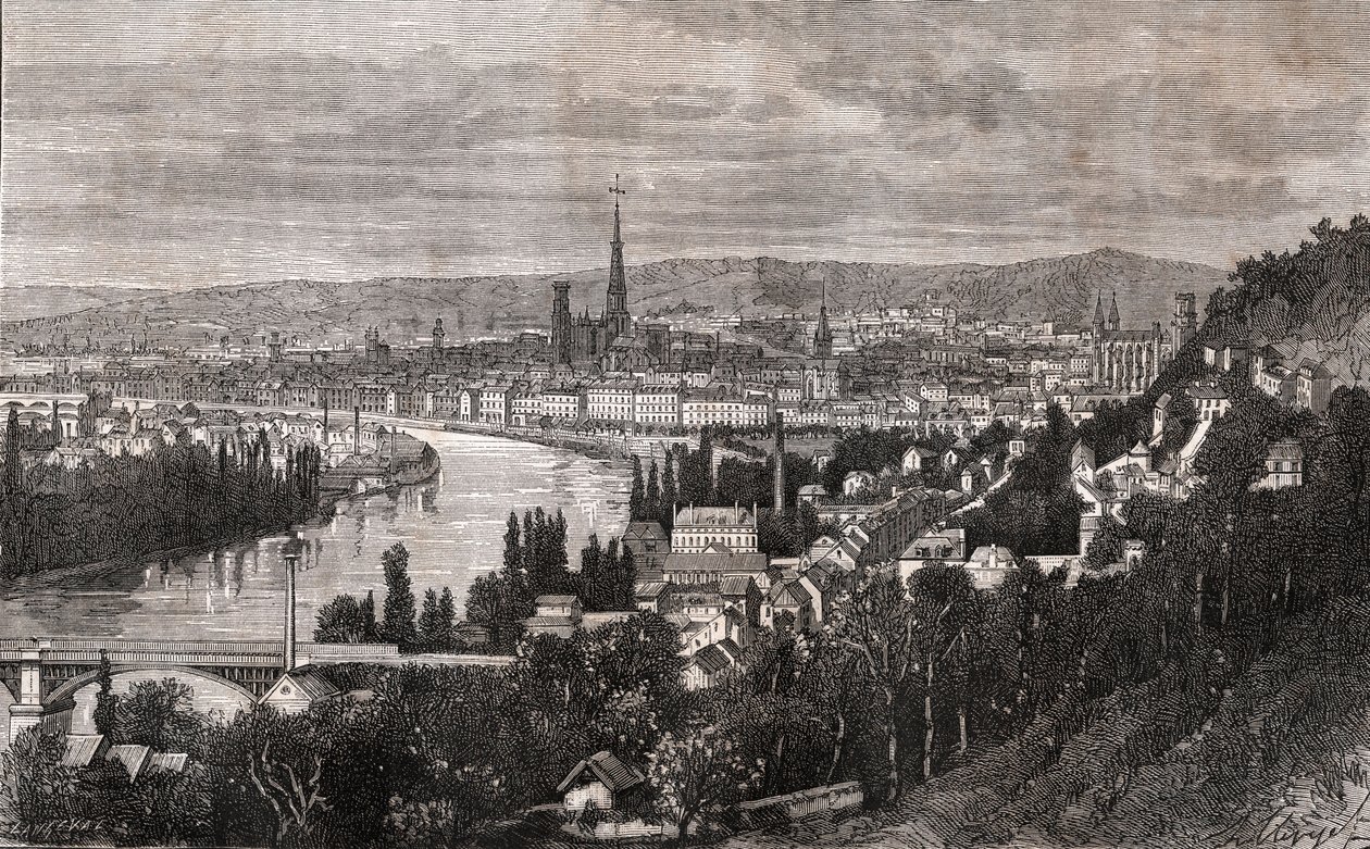 Rouen - Seine-Maritime - indgravering i "La France illustree: geografi, historie, statistisk administration" af V.A. Malt-brun. 1884 af French School